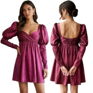 LOVERS + FRIENDS - NWT! "Fraya" Raspberry Taffeta Babydoll - Size M